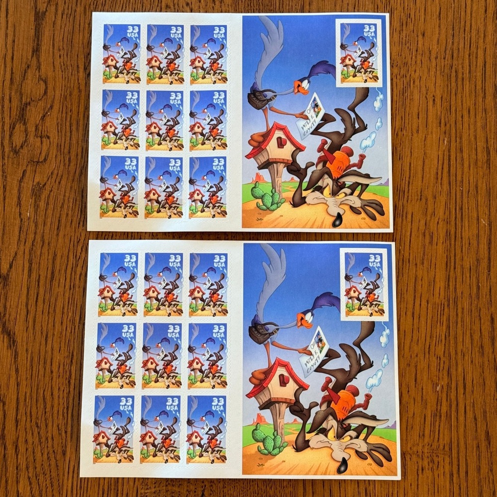 USPS Looney Tunes Wile E Coyote Road Runner 33c Stamps 2 Sheets Vintage 2000